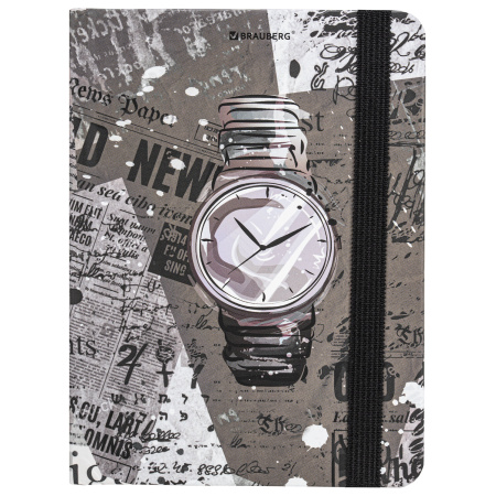 Блокнот с резинкой в клетку 96 л., МАЛЫЙ ФОРМАТ А6 (102х148 мм), твердая обложка, BRAUBERG, "Часы", 113737 - Блокноты в книжном переплете