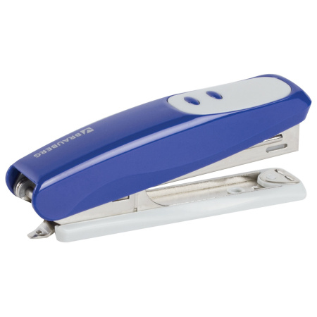 Степлер №10 BRAUBERG "Germanium", до 12 листов, с антистеплером, синий, ГАРАНТИЯ 5 ЛЕТ, 226569 - Степлеры настольные