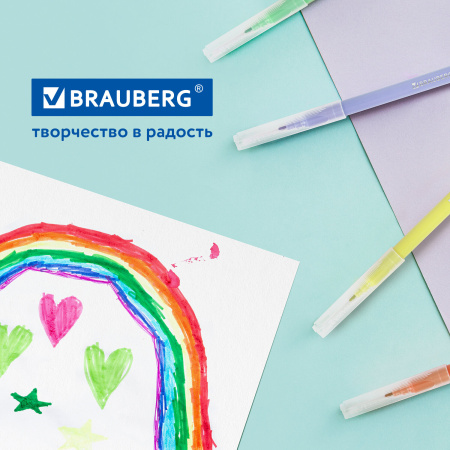 Фломастеры 6 неоновых + 6 пастельных, вентилируемый колпачок BRAUBERG "PREMIUM", картонная коробка, 152198 - Фломастеры классические