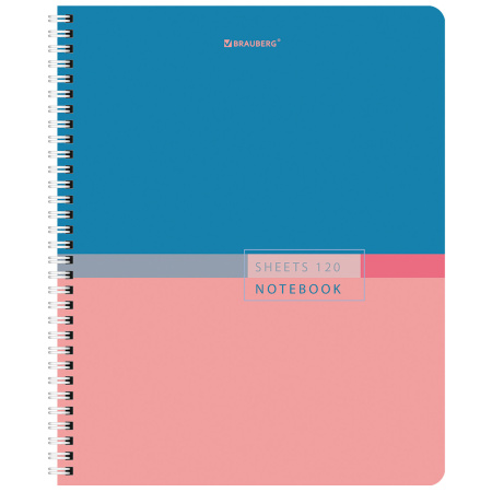 Тетрадь А5 120 л. BRAUBERG, гребень, клетка, глянцевая ламинация, "Color" (4 вида в спайке), 404447 - Тетради более 60 листов