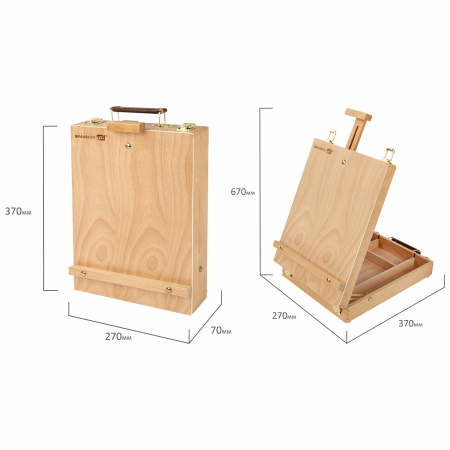 Этюдник-мольберт из бука настольный с ящиком, 27х37х67 см, высота холста до 53 см, BRAUBERG ART, 192251 - Этюдники