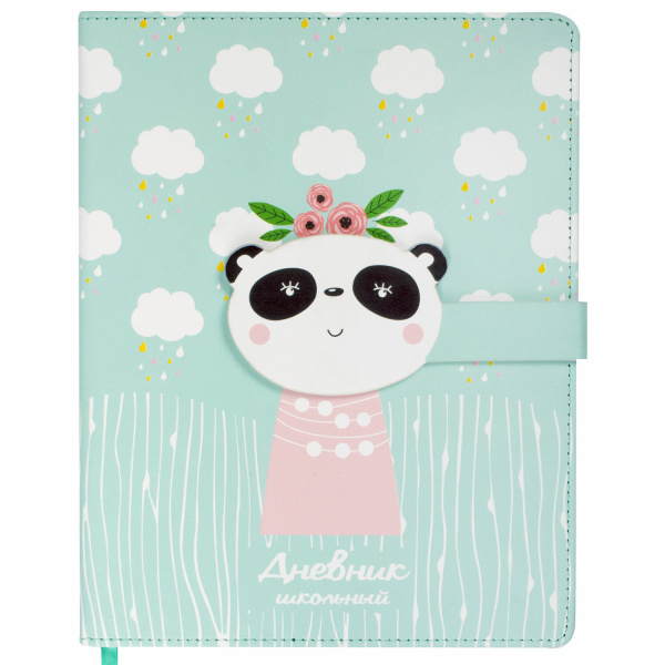 Дневник 1-4 класс 48 л., кожзам (твердая), застежка, ЮНЛАНДИЯ, "ПАНДА", 105956