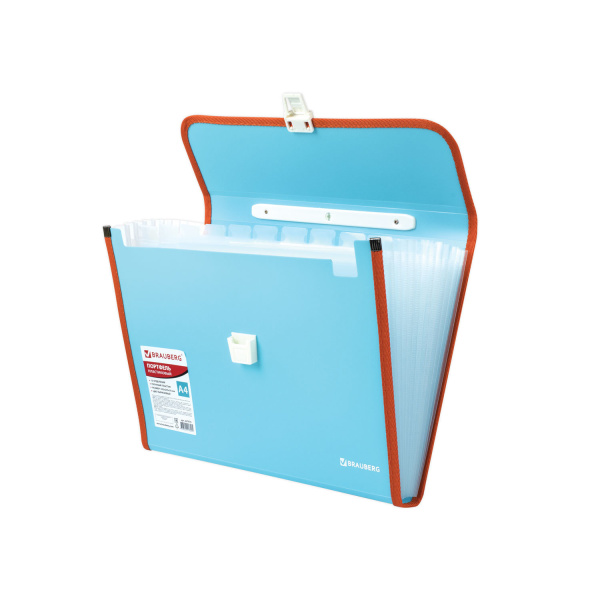 Папка-портфель пластиковая BRAUBERG "JOY", А4 (330х245х35 мм), 13 отделений, с окантовкой, бирюзовая, 227976 - Портфели пластиковые
