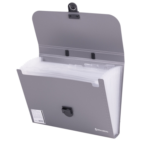 Папка-портфель пластиковая BRAUBERG "ПРОЕКТ", А4 (330х240х35 мм), 13 отделений, серый, РОССИЯ, 226027 - Портфели пластиковые