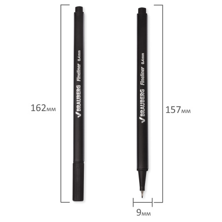 Ручка капиллярная (линер) BRAUBERG "Aero", ЧЕРНАЯ, трехгранная, металлический наконечник, линия письма 0,4 мм, 142252 - Ручки капиллярные и линеры художественные