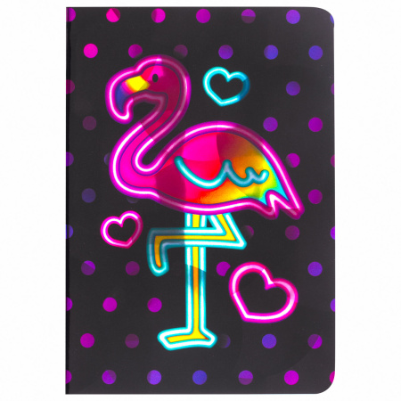 Блокнот МАЛЫЙ ФОРМАТ (103х148 мм) А6, 32 л., сшивка, голограмма, клетка, ЮНЛАНДИЯ, Фламинго, 662701 - Блокноты детские