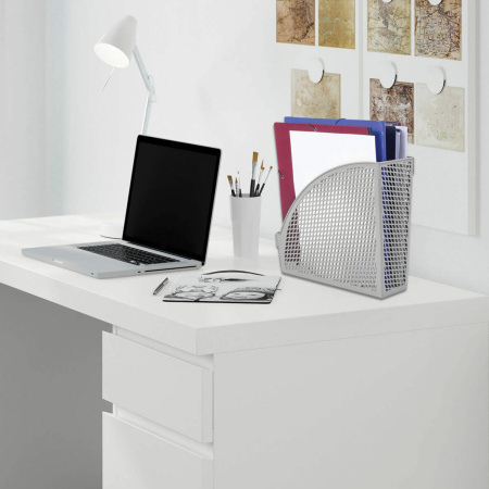 Лоток вертикальный для бумаг STAFF "Profit", 270х100х250 мм, сетчатый, полипропилен, серый, 237252 - Лотки вертикальные (стойки-уголки)