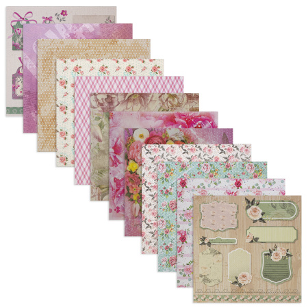 Бумага для скрапбукинга 30х30 см "Шебби-шик", двусторонняя, 12 листов, 12 дизайнов, 180 г/м2, ОСТРОВ СОКРОВИЩ, 662764 - Наборы бумаги