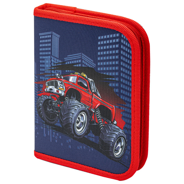 Пенал ПИФАГОР, 1 отделение, полиэстер, 19х13 см, "Monster car", 271013 - Пеналы каркасные