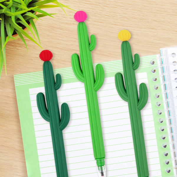 Ручка фигурная шариковая ЮНЛАНДИЯ "Кактус", мягкий силиконовый корпус, ассорти, СИНЯЯ, пишущий узел 0,7 мм, 143774 - Ручки фигурные