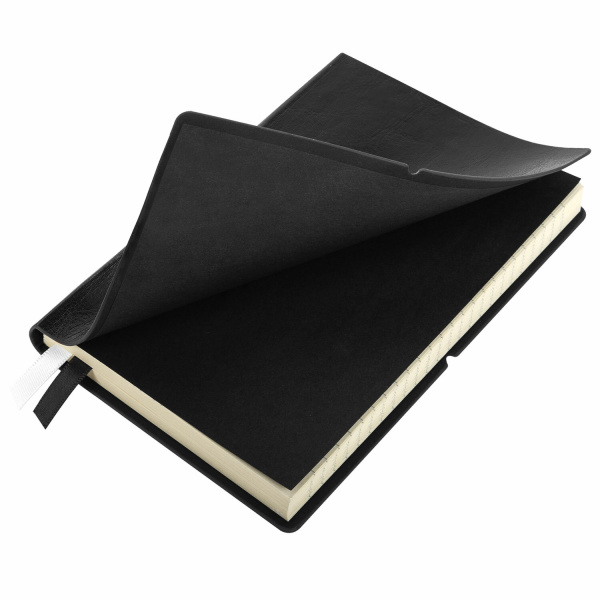 Блокнот МАЛЫЙ ФОРМАТ (100х150 мм) А6, BRAUBERG "Black Jack", 128 л., гладкий кожзам, резинка, клетка, черный, 125243 - Бизнес-блокноты и бизнес-тетради