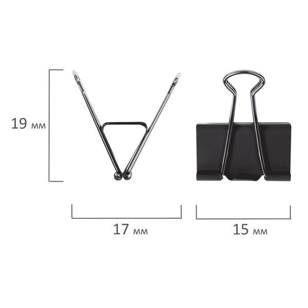 Зажимы для бумаг ОФИСМАГ, КОМПЛЕКТ 12 шт., 15 мм, на 45 листов, черные, картонная коробка, 226762 - Зажимы для бумаг