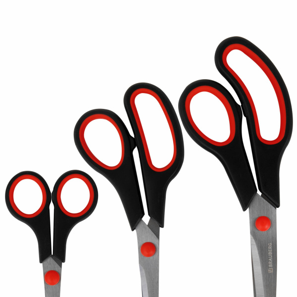 Ножницы BRAUBERG НАБОР 3 шт. (140, 190, 240 мм), эргономичные вставки, ВЫГОДНАЯ УПАКОВКА, 238168 - Ножницы универсальные
