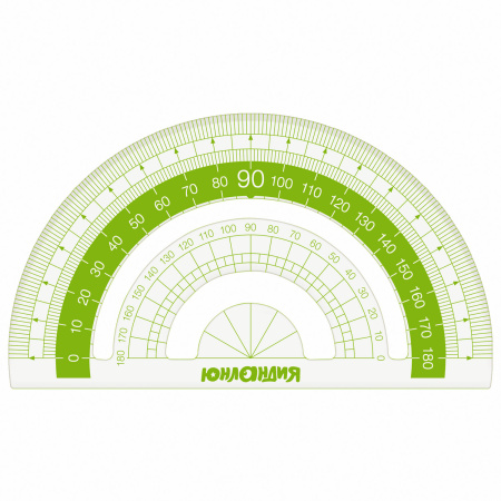 Набор чертежный ЮНЛАНДИЯ "ГЕОМЕТРИЯ" (линейка 18 см, 2 треугольника, транспортир), зеленая шкала, 210740 - Наборы чертежные