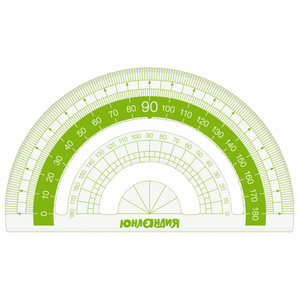 Набор чертежный ЮНЛАНДИЯ "ГЕОМЕТРИЯ" (линейка 18 см, 2 треугольника, транспортир), зеленая шкала, 210740 - Наборы чертежные