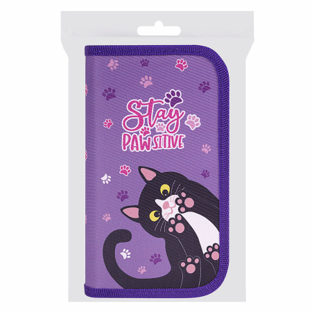 Пенал ЮНЛАНДИЯ, 2 отделения, полиэстер, 19х11 см, "Stay Positive", 271539 - Пеналы каркасные