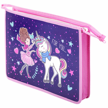 Папка для тетрадей ЮНЛАНДИЯ А4, 1 отделение, пластик, на молнии, "Little Friends", 271453 - Папки для тетрадей и уроков труда