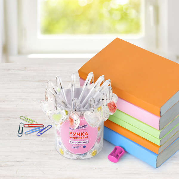 Ручка с подвеской шариковая ЮНЛАНДИЯ "Хрустальное сердце", детали ассорти, СИНЯЯ, пишущий узел 0,7 мм, 143792 - Ручки фигурные