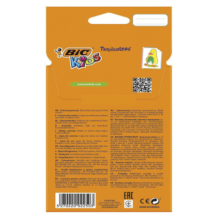 Карандаши цветные BIC "Tropicolors", 12 ЦВЕТОВ, пластиковые, европодвес, 83256610 - Карандаши цветные