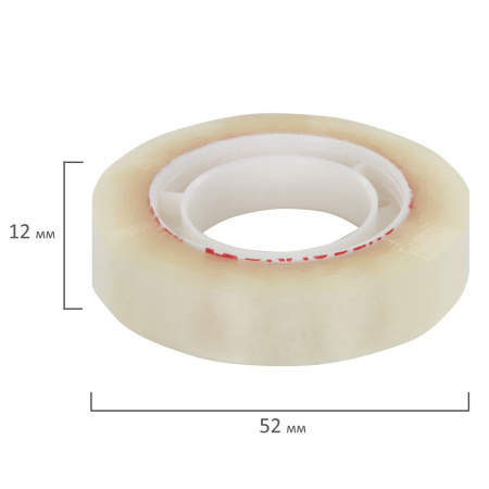 Клейкие ленты 12 мм х 33 м канцелярские BRAUBERG, комплект 12 шт., прозр., гарант. длина, 223123 - Клейкие ленты канцелярские