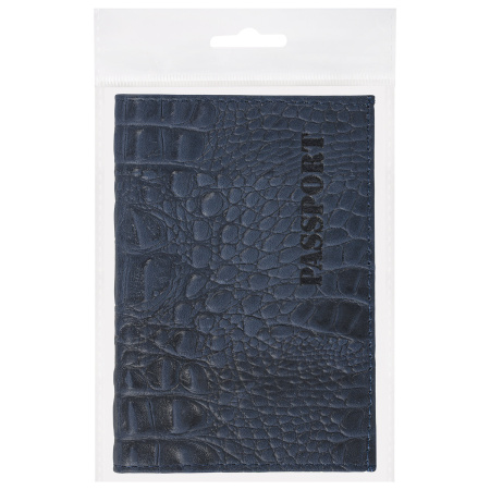 Обложка для паспорта натуральная кожа кайман, "PASSPORT", темно-синяя, BRAUBERG, 237196 - Обложки для паспорта