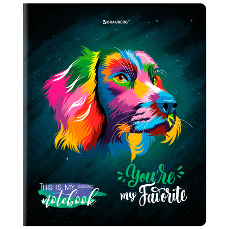 Тетрадь А5, 48 л., BRAUBERG, скоба, клетка, матовая ламинация, выборочный лак, "Animals Pop-Art", 1 шт, 404374 - Тетради 40-48 листов