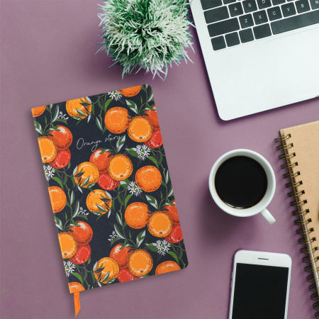 Ежедневник недатированный А5 (138х213 мм), BRAUBERG VISTA, под кожу, гибкий, 136 л., "Orange story", 112018 - Ежедневники с покрытием "под кожу и ткань"