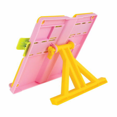 Подставка для книг ЮНЛАНДИЯ, с боковыми зажимами, регулируемый наклон, пластик, розовая, 237907 - Подставки для книг