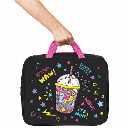 Папка на молнии с ручками BRAUBERG А4, 1 отделение, полиэстер, 80 мм, "Pop style", 271480 - Папки-сумки с ручками