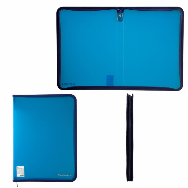 Папка на молнии пластиковая, А4, объемная, 335х240х20 мм, тонированная синяя, BRAUBERG, Россия, 226035 - Папки пластиковые на молнии