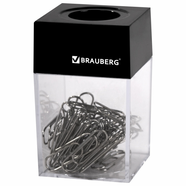 Скрепочница магнитная с 50 никелированными скрепками 28 мм, РОССИЯ, BRAUBERG, 271179 - Диспенсеры для скрепок