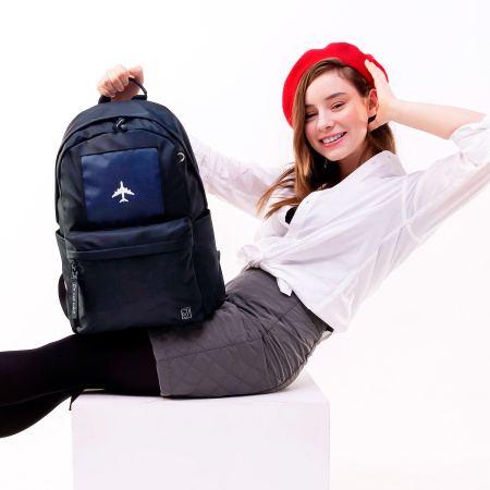 Рюкзак BRAUBERG FASHION CITY универсальный, карман-антивор, "Airplane", черный, 44х31х16 см, 271675 - Рюкзаки городские для старшеклассников и студентов