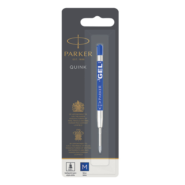 Стержень гелевый PARKER "Quink Gel", металлический, 98 мм, узел 0,7 мм, блистер, синий, 1950346 - Стержни для ручек гелевых