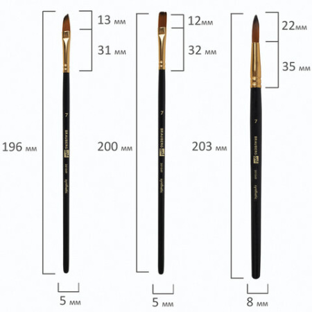 Кисти художественные набор 12 шт., синтетика, № 1-12, BRAUBERG ART DEBUT, 201049 - Кисти художественные в наборах