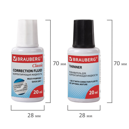 Корректирующий набор BRAUBERG, КОРРЕКТИРУЮЩАЯ ЖИДКОСТЬ + РАЗБАВИТЕЛЬ, 20+20 мл, 220454 - Корректирующие жидкости