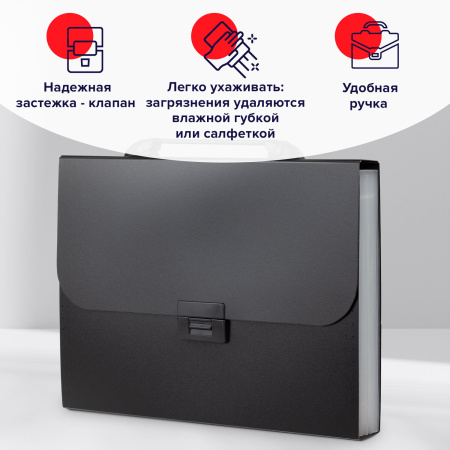 Папка-портфель пластиковая BRAUBERG "Energy" А4 (330х256х32 мм), 7 отделений, черная, 221204 - Портфели пластиковые