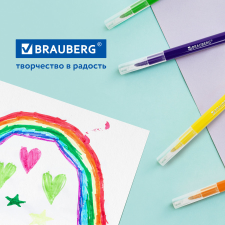 Фломастеры утолщенные 12 цветов, вентилируемый колпачок, BRAUBERG "PREMIUM", ПВХ-упаковка, 152196 - Фломастеры классические
