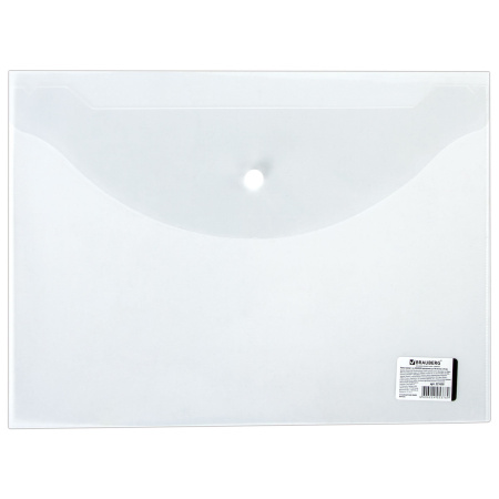 Папка-конверт с кнопкой BRAUBERG, А4, до 100 листов, прозрачная, 0,15 мм, 221638 - Папки-конверты с кнопкой