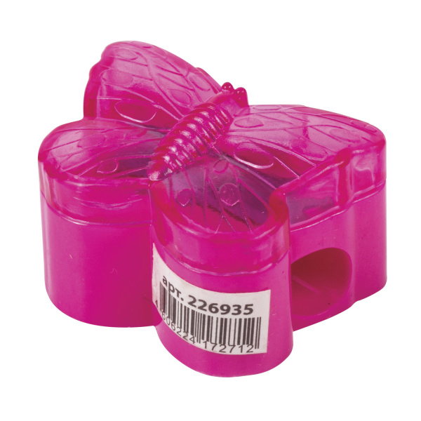 Точилка ПИФАГОР с контейнером, пластиковая, "Бабочка", цвет корпуса ассорти, 226935 - Точилки ручные