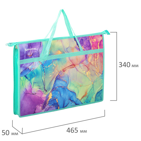 Папка для рисунков и чертежей с ручками BRAUBERG А3, пластик, молния сверху, "Marble", 271435 - Портфели и папки для рисунков и чертежей