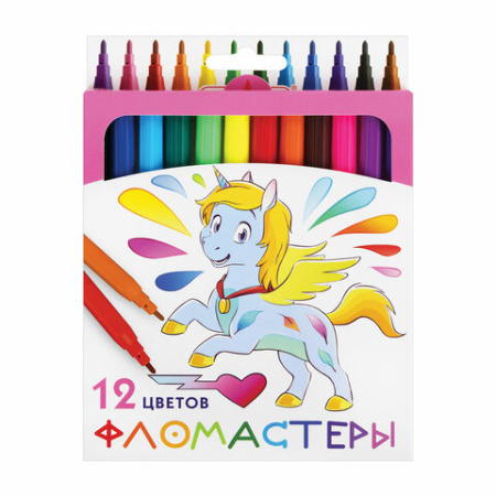 Фломастеры ПИФАГОР,  "ЕДИНОРОГ" 12 цветов, вентилируемый колпачок, 152448