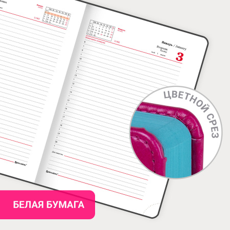Ежедневник датированный 2023 А5 138x213 мм BRAUBERG "Rainbow", под кожу, розовый, 114050 - Ежедневники с покрытием "под кожу и ткань"