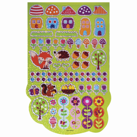Альбом со сверкающими наклейками "Лесные зверушки", 4 листа, более 250 шт., склейка, ЮНЛАНДИЯ, 662695 - Наклейки