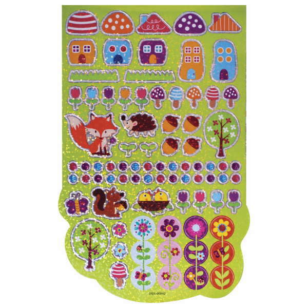 Альбом со сверкающими наклейками "Лесные зверушки", 4 листа, более 250 шт., склейка, ЮНЛАНДИЯ, 662695 - Наклейки