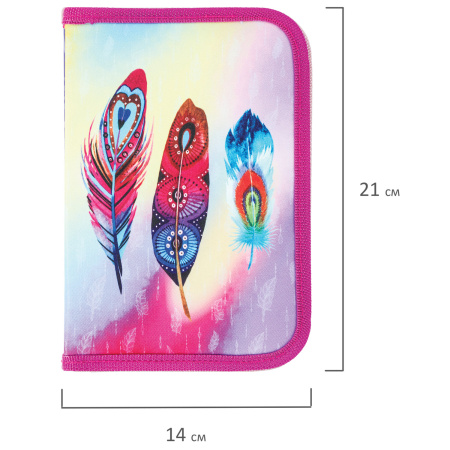 Пенал BRAUBERG, 1 отделение, полиэстер, 21х14 см, "Plumage", 270304 - Пеналы каркасные