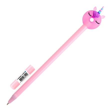 Ручка с топпером шариковая ЮНЛАНДИЯ "Единорог-пончик", корпус ассорти, СИНЯЯ, пишущий узел 0,7 мм, 1 шт, 143803 - Ручки фигурные