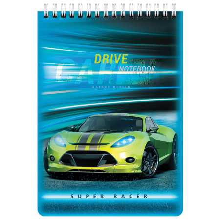 Блокнот А5 (146х206 мм), 60 л., гребень, картон, клетка, BRAUBERG KIDS, "Racing", 114363 - Блокноты детские