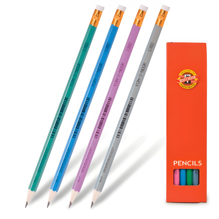 Карандаш чернографитный KOH-I-NOOR, 1 шт, Astra, НВ, с ластиком, корпус ассорти, заточенный