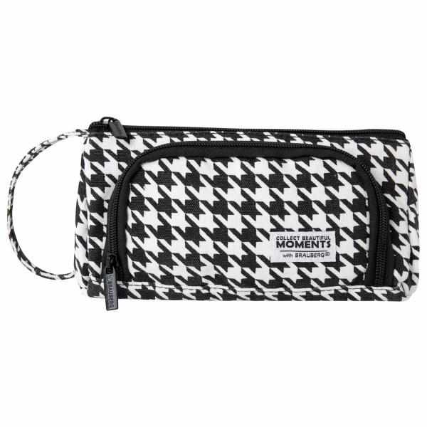 Пенал-косметичка BRAUBERG с ручкой, 1 откидная планка, полиэстер, 22x10х8 см, "Houndstooth", 271560 - Пеналы мягкие