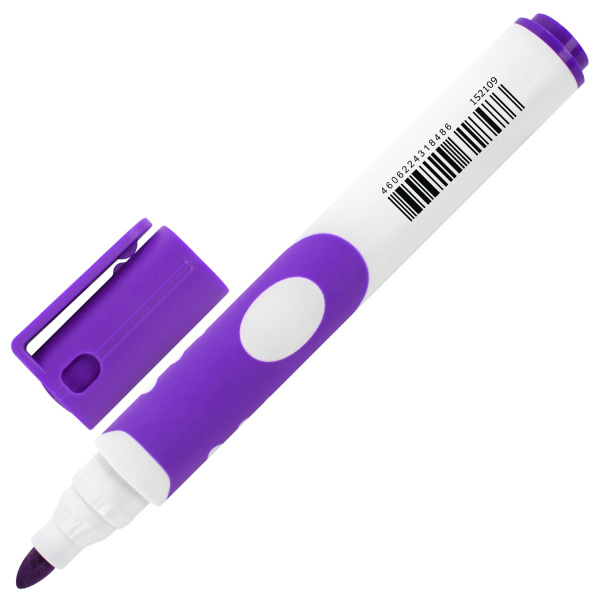 Маркер стираемый для белой доски ФИОЛЕТОВЫЙ, BRAUBERG "SOFT", 5 мм, резиновая вставка, 152109 - Маркеры для досок